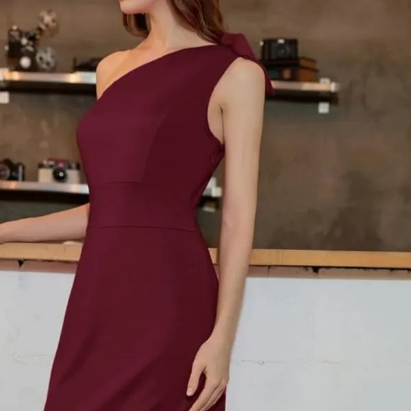 Formal Sexy Bow Elegant One-Shoulder Burgundy Dress Wine Red New Witg Tags XL - Image 3
