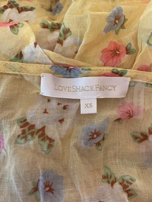 LoveShackFancy Phyllis Yellow Floral Ruffle Tiered Mini Dress Size XS - Image 5