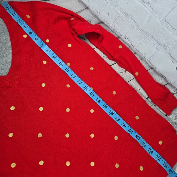 J. Crew Womens Red Gray Gold Polka Dot‎ V-Neck Sweater Merino Wool Blend Size M - Image 6