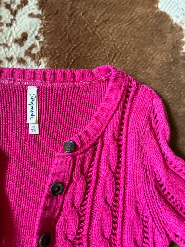 Aeropostale chunky knit cardigan size XL Hot pink Semi cropped - Image 2