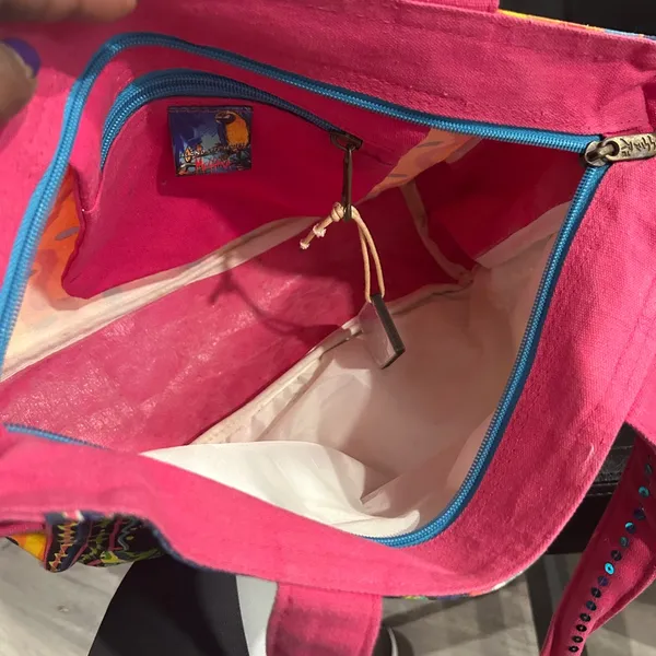 Bright Pink Multicolor Canvas Tote - Image 11