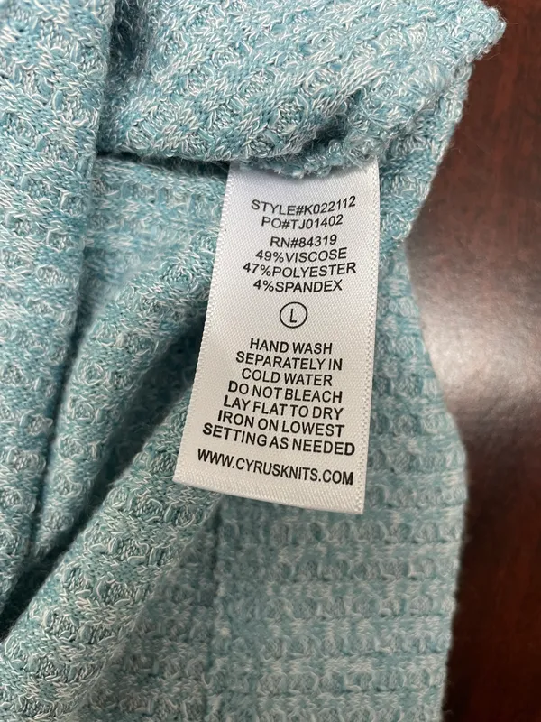 Cyrus Waffle Wave Long Sleeve Blue Blouse Size Large - Image 5