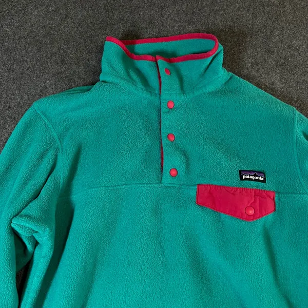 Patagonia Synchilla Fleece Pullover Teal Pink Trim Snap-T Women's Large - Image 9