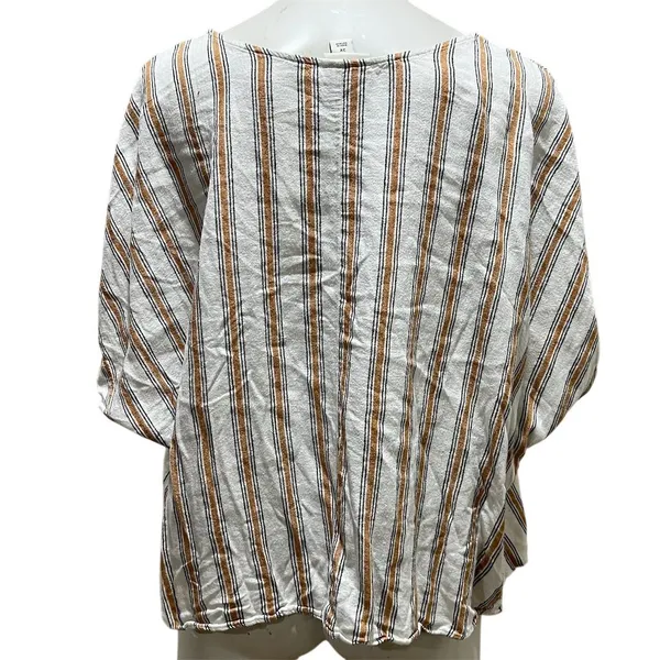 Ava & Viv Women's 2XL Striped V-Neck Blouse Tie Front Multicolor - Image 3