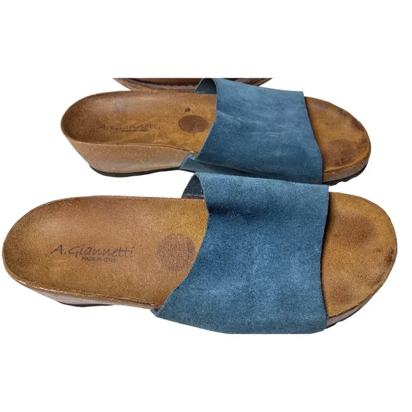 A Giannetti Blue Suede Wedge Slide Sandals Made in Italy Womens 6.5 - Image 9