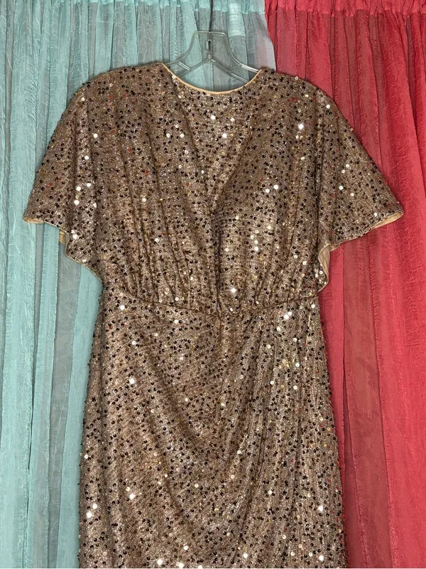 Gold Sequin Draped Prom Gown Size undefined - Image 2