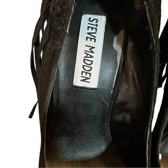 Steve Madden Tipsyy Black Suede Fringe Heels Sz 6 - Image 5