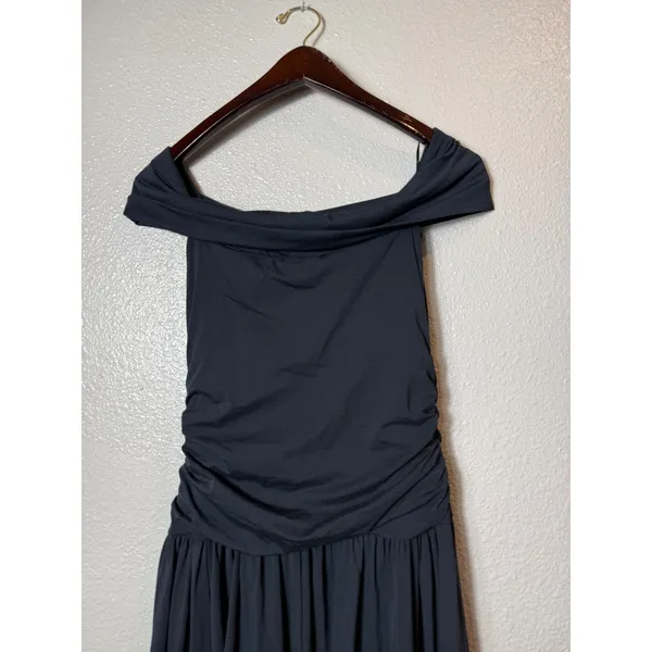 Abercrombie & Fitch Off Shoulder Ruched Maxi Dress‎ Black MP - Image 7