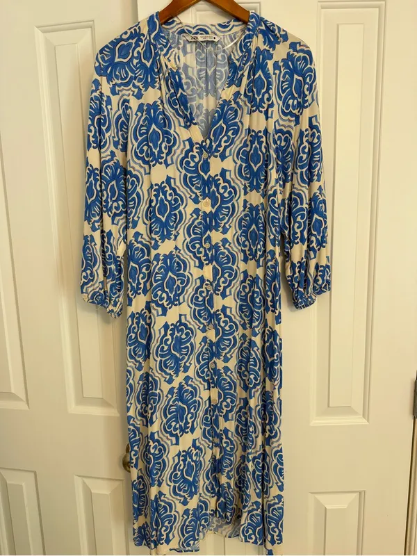 Zara Medallion Print Button Down Tunic Kaftan Midi Dress Size Small - Image 2