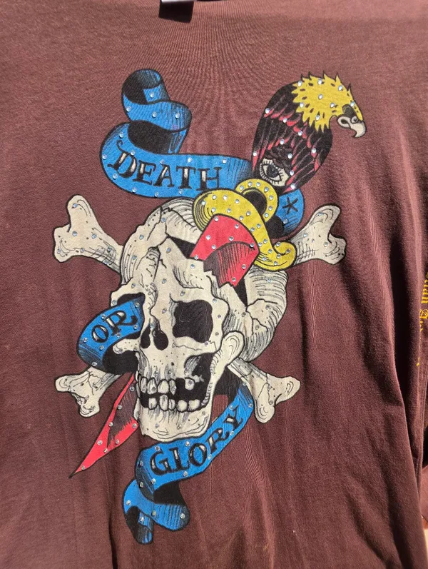 Ed Hardy by Christian Audigier vtg retro women's Death or Glory skull tee Small - Image 2