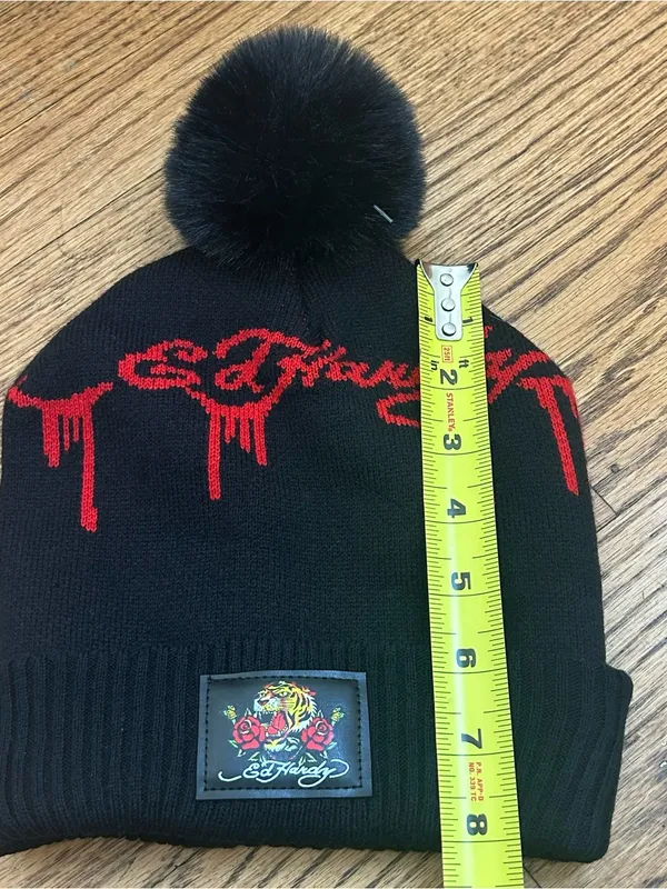 ED HARDY UNISEX Graphic Red Logo And Tiger Knit Pom Pom Beanie NWOT Size OS - Image 11