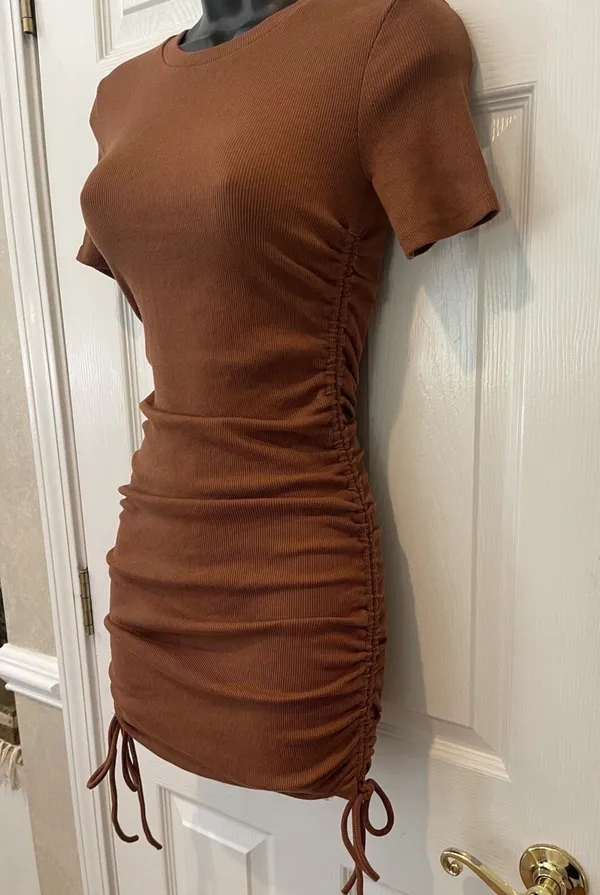 Zara Women’s Copper Brown Ruched Side Bodycon Minidress - Image 3