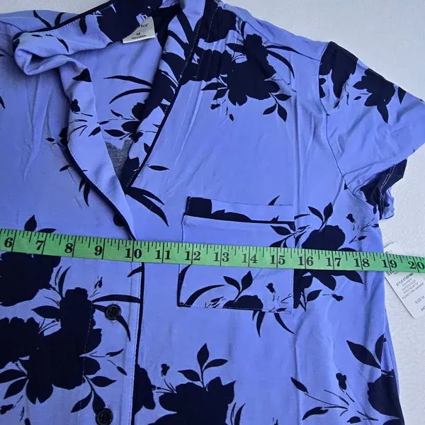 Soma -1969 NWT Cool Nights Pajama Top Blue Floral Short‎ Sleeve Shirt Medium - Image 7