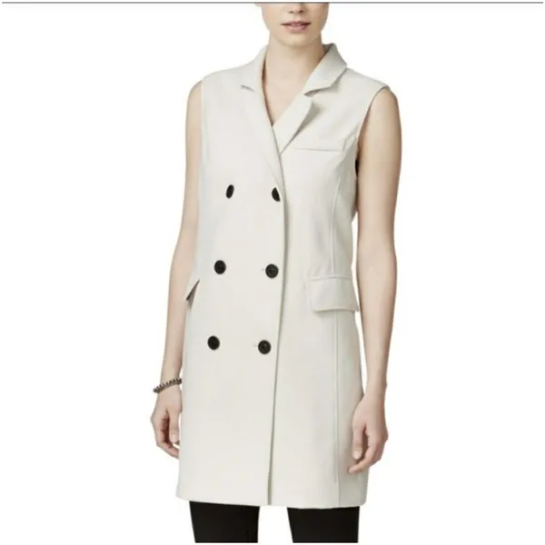 BAR III SLEEVLESS VEST BEIGE BLACK BUTTONS NWT XXL - Image 2