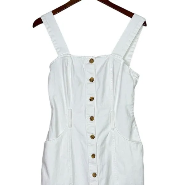 Zara Bodycon Overall Sleeveless Denim Midi Dress Raw Hem Button Down S White - Image 3