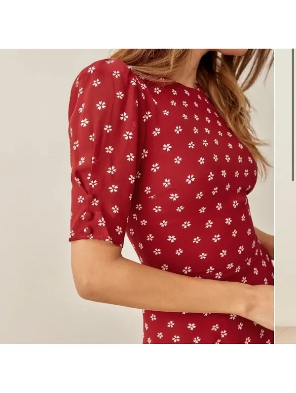 Reformation Bard Floral-Print Crepe Mini Dress in Red Women’s size 6 - Image 13