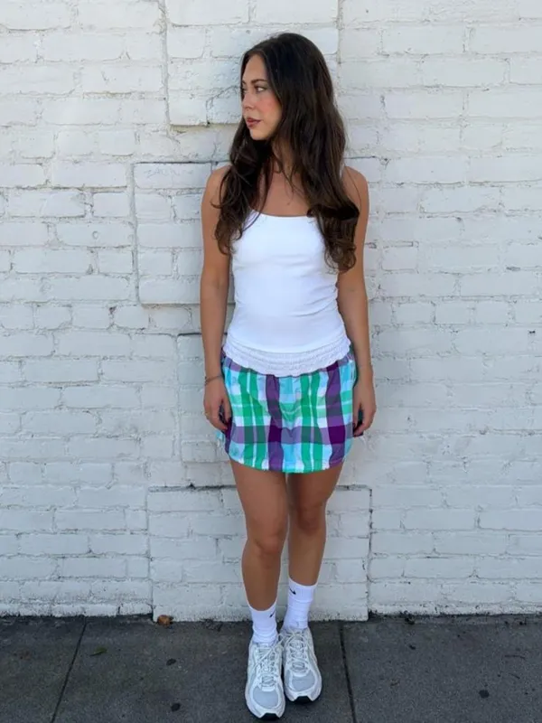 Y2K rare Lululemon green & purple plaid mini tennis skirt sz 10 #plaid #athletic - Image 5