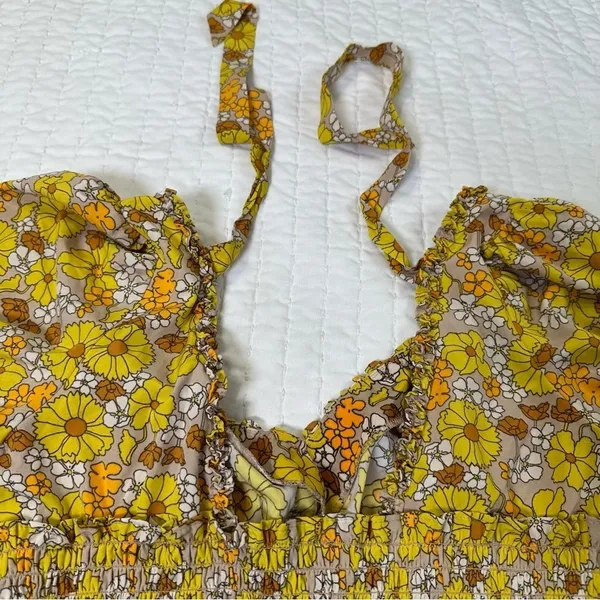 Floral Puff Sleeve Blouse Fall in Yellow and Brown Top - Image 10