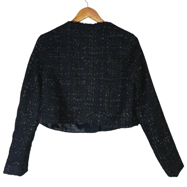 NWT Emery Rose Cropped Tweed Jacket Black‎ Old Money Sophisticated Preppy Size S - Image 4