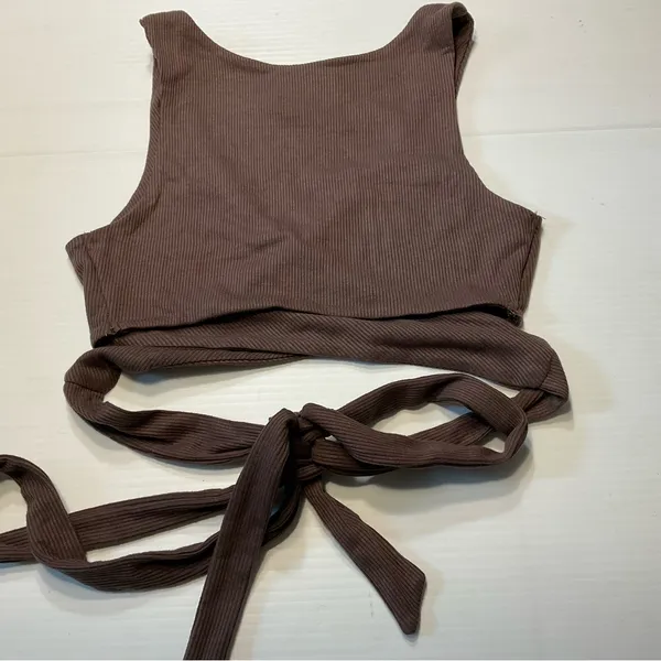 Princess Polly Jaye Top Brown Ribbed Wrap Crop Sz 0 - Image 8