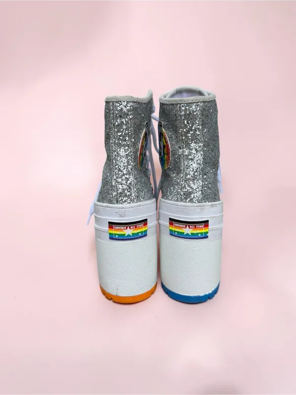 Converse Chuck 70 De Luxe Heel Disco Glam Silver Glitter Pride Chunky women sz 5 - Image 5