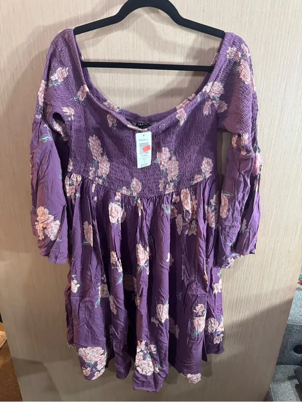 Women’s Torrid Purple Floral Smocked Peasant Dress Size 1X NWT - Image 2
