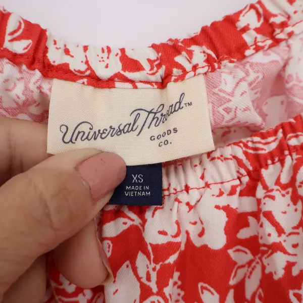 Universal Threads Red White Floral Cotton Midi Dress Back Cutout Womens XS - Image 2