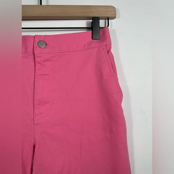 OAK + FORT Cropped Twill‎ Wide Leg Pants Pink S-M Cotton Stretch - Image 5