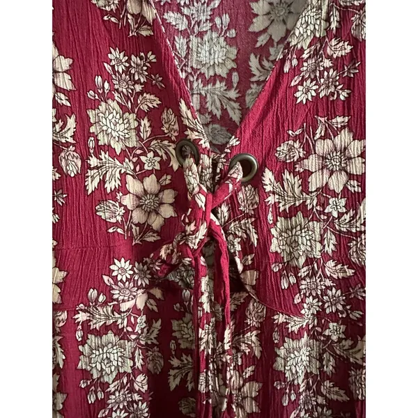 American Eagle Boho Floral Lace Up Mini Dress Maroon XS - Image 3