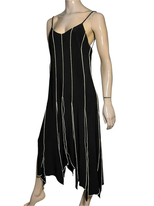 Joseph Ribkoff Size 12 Black Cream Ivory Contrast Seam Stitched Maxi Slip Dress - Image 2