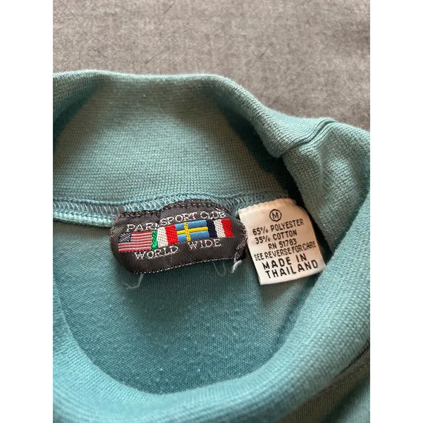 Vintage Pari Sport Club Mock Neck Shoulder Pad Sweatshirt Sage Green Womens M - Image 9
