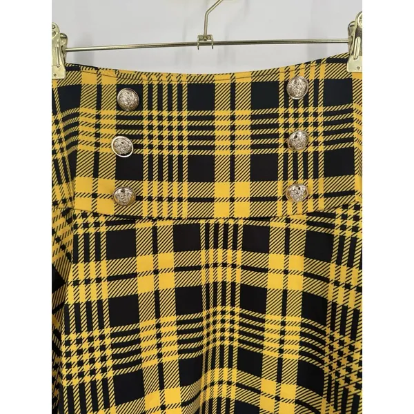 Plaid Yellow and Black Mini Skirt Sz M Satin A-Line High Waisted Preppy Clueless - Image 3