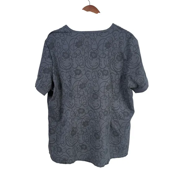Advantage Butter-Soft Women XL Gray Floral Scrub V-Neck‎ Top Medical Caregiver - Image 3
