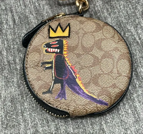 Coach X Jean Michel Basquiat Circular Coin Pouch In Signature Canvas Purse Charm - Image 4