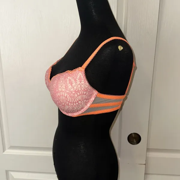 Victorias Secret Pink Lace Neon Trim Padded Demi Bra - Image 2