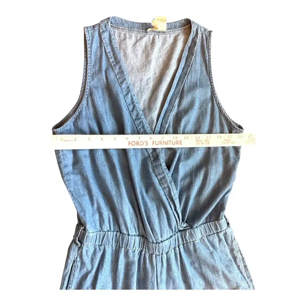 Mimi Chica Womens Blue Cotton Chambray Sleeveless V-Neck Elastic Jumpsuit M - Image 4