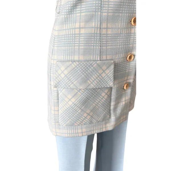 Vintage 70s‎ Light Blue Plaid Safari Womens Suit Act iii - Image 6