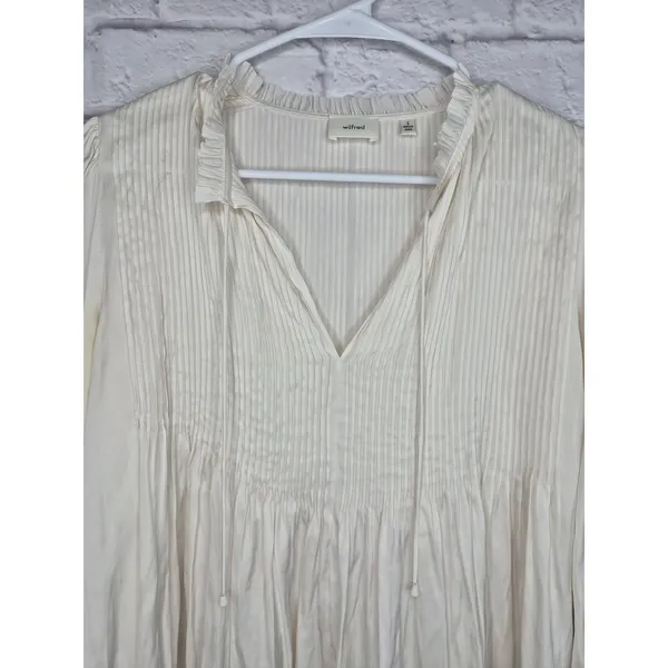 Aritzia Wilfred Milou Blouse Plisse Satin Pin-Tuck Cream Birch Size S Coquette - Image 7