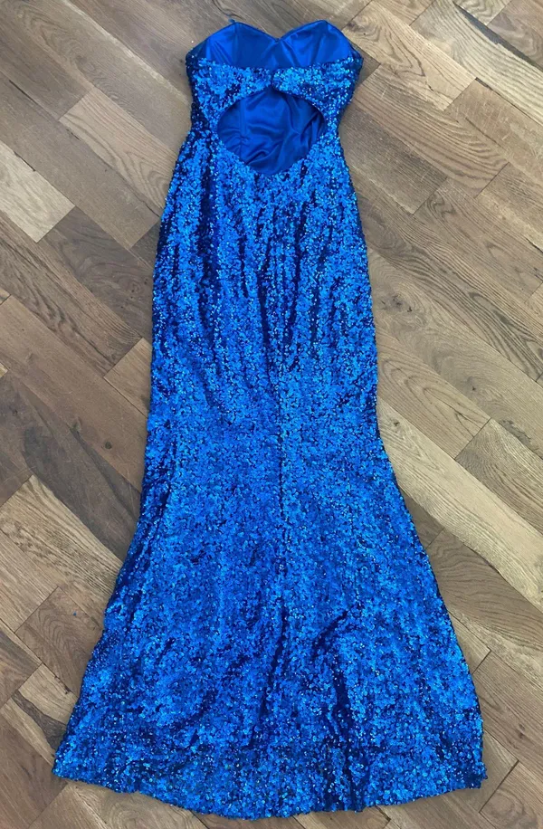 Faviana Blue Strapless Sequin Long prom Dress Size 4 - Image 10