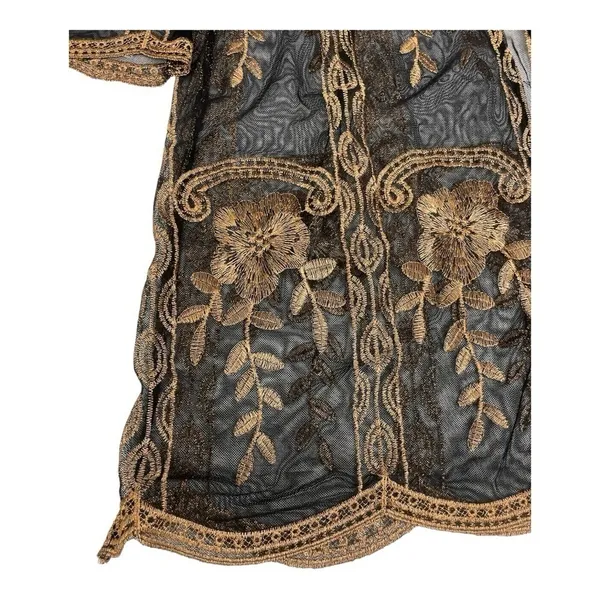 Haute Monde Kimono Duster Robe Jacket Women Size L Bronze Embroidery Boho Retro - Image 9