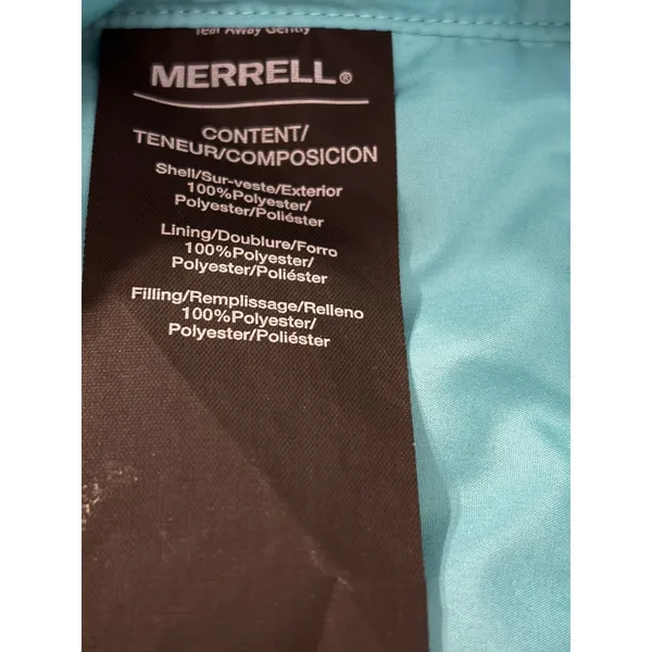 Merrell Womens Puffer Jacket Blue Teal Hooded Lightweight Insulated Small - Image 4
