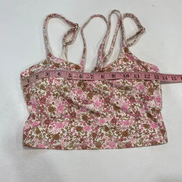 JoyLab Floral Longline Sports Bra Small Pink Brown Strappy Yoga Crop Top - Image 6