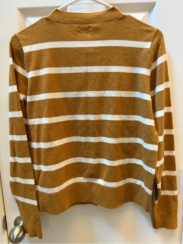 Caslon tan & White Striped Button-Front Cardigan in S - Image 3