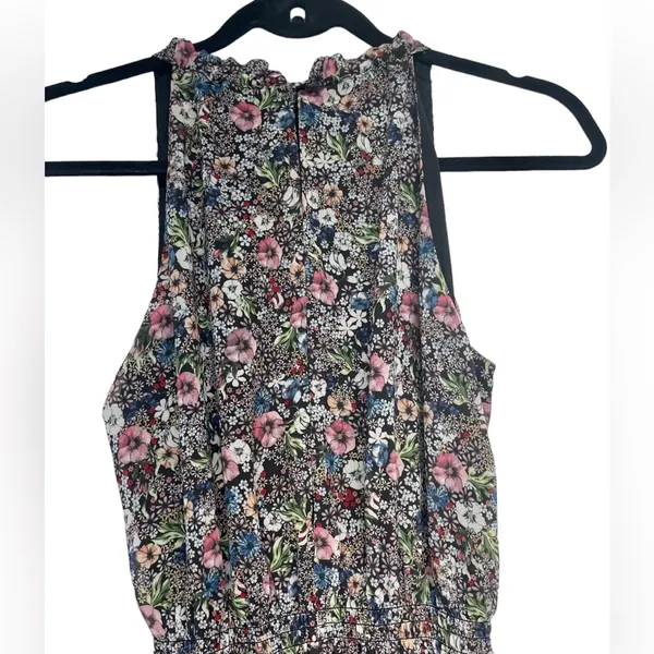 H&M Black Floral Print Sleeveless Dress with Cut Out Back & Button Closure Sz 2 - Image 5