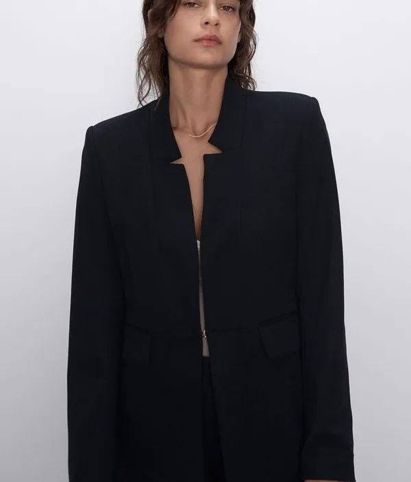 Zara Outerwear Inverted Lapel Frock Coat Blazer BLACK NEW - Image 9