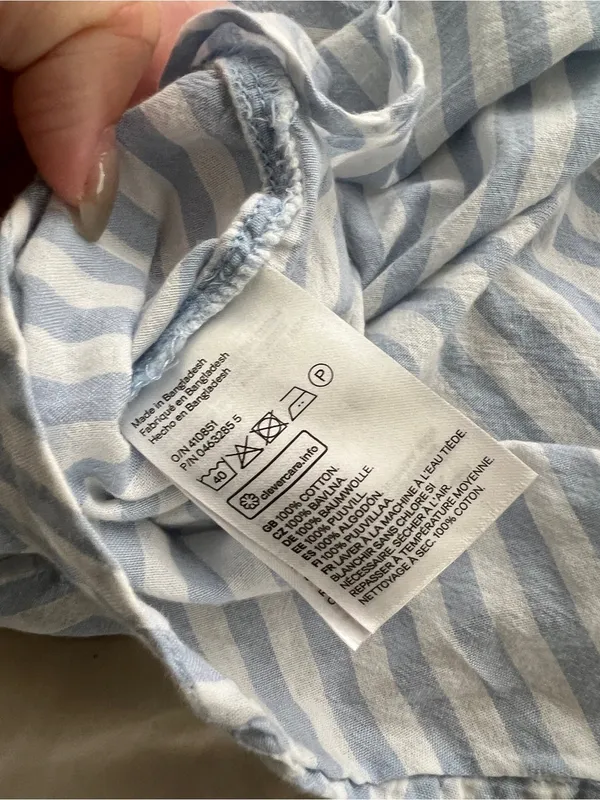H&M Light Blue and White Striped Button-Down Shirt - Image 2