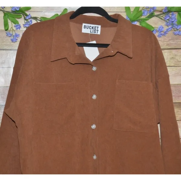NWT Bucket List Brown Corduroy Shorts Romper Ladies Size L Button Front Casual - Image 2