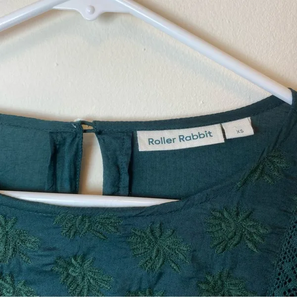 ROLLER RABBIT Embroidered 3/4 Sleeve Viscose Blouse in Emerald Green Sz XS - Image 2