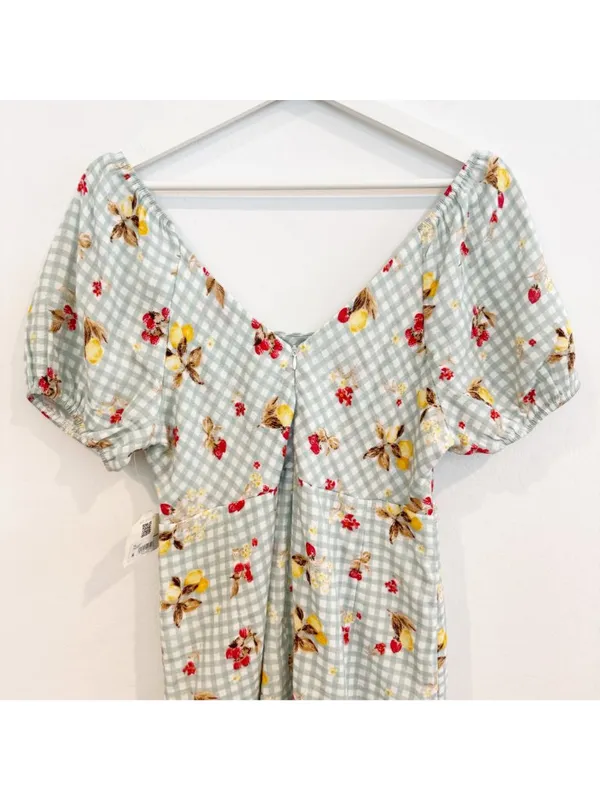Altard State‎ Aldrin Dress Size L Sage Green Gingham Fruit Puff Mini Coquette - Image 9