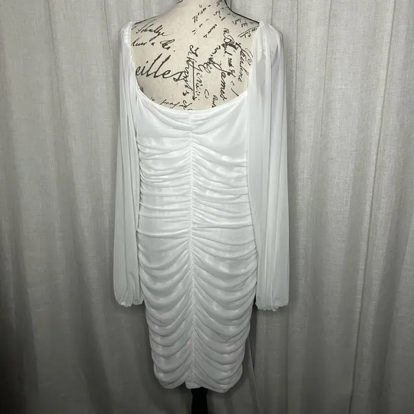 Amazon Womens White XL Square Neck Mesh Long Sleeve Bodycon Mini Dress - Image 4